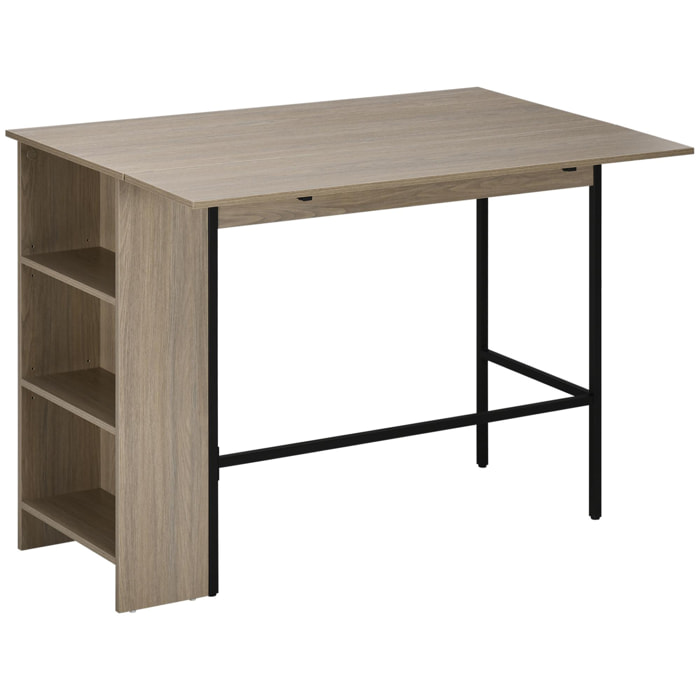 Table de bar extensible design industriel - 3 étagères intégrées - châssis métal noir aspect bois gris