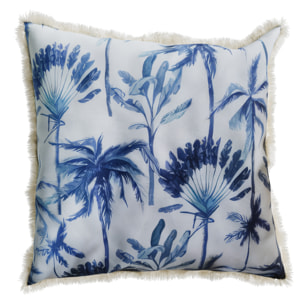 Coussin carré feuillage tropical bleu