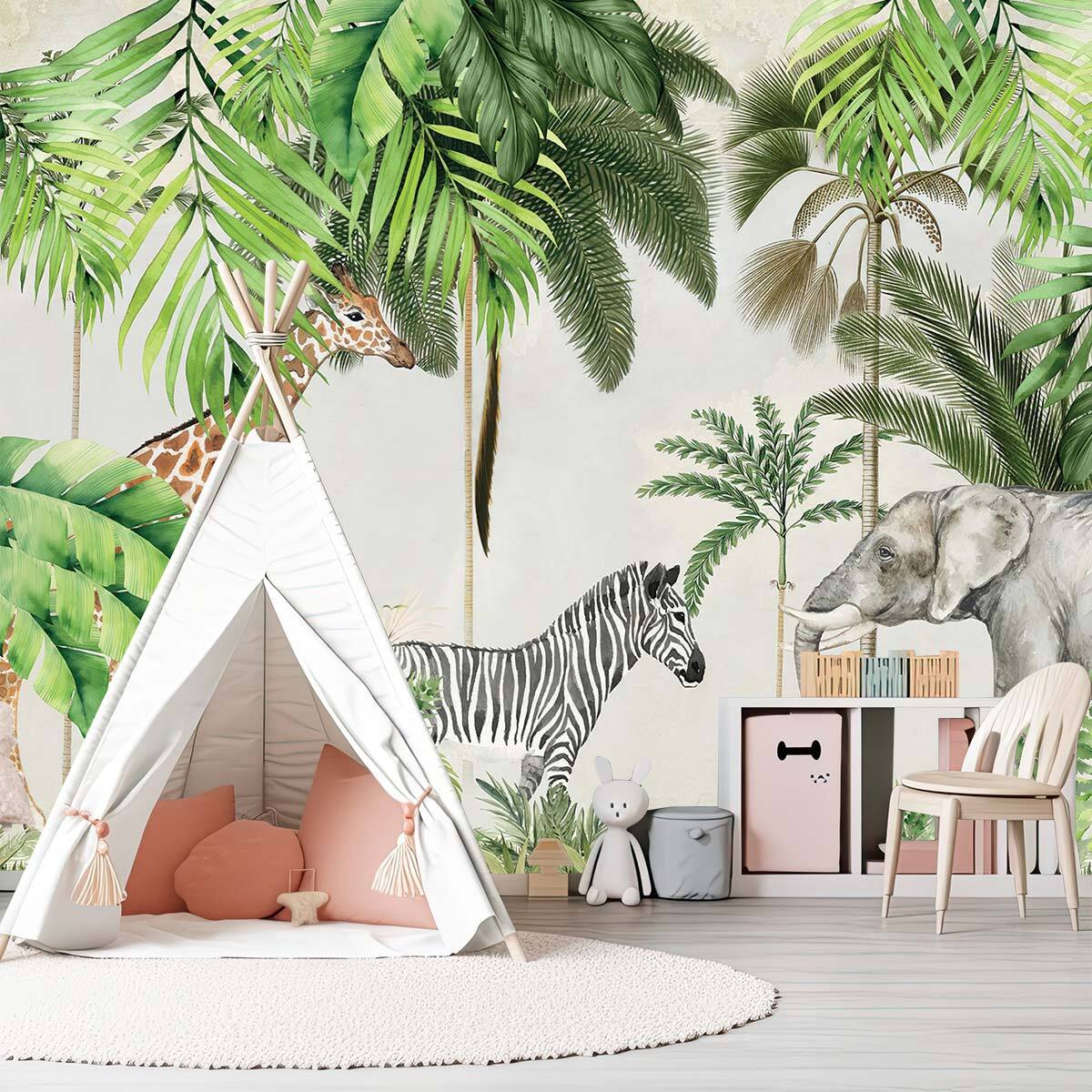 Papier peint enfant animaux de la jungle Intissé