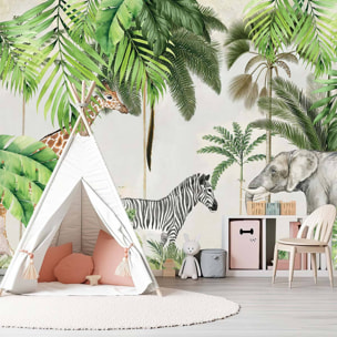 Papier peint enfant animaux de la jungle Intissé