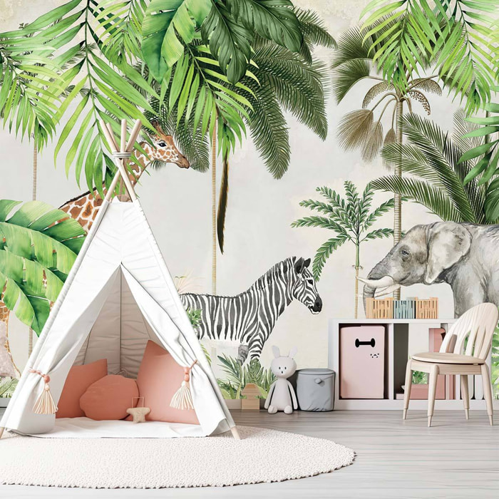 Papier peint enfant animaux de la jungle Intissé