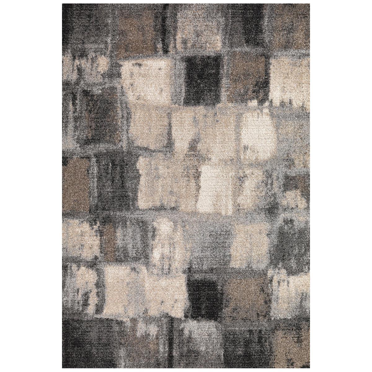 tapis salle à manger 200x290 tissé gris rectangle motif géométrique CALEGANT