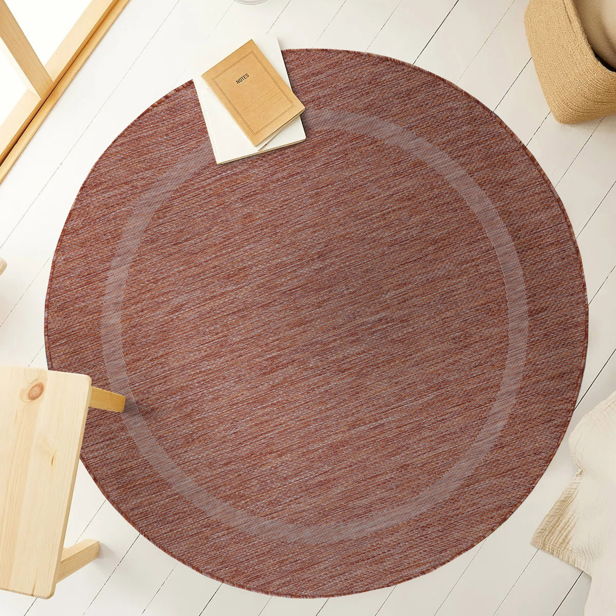 FARO - Tapis rond intérieur extérieur à motif Rouge