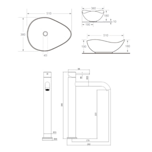 Aurum mitigeur lavabo haut 30,8 cm inox, or + Ceramia PixL 51x38x19 cm vasque à poser, sans trop-plein, blanc (SAT285BGCEPX5038)