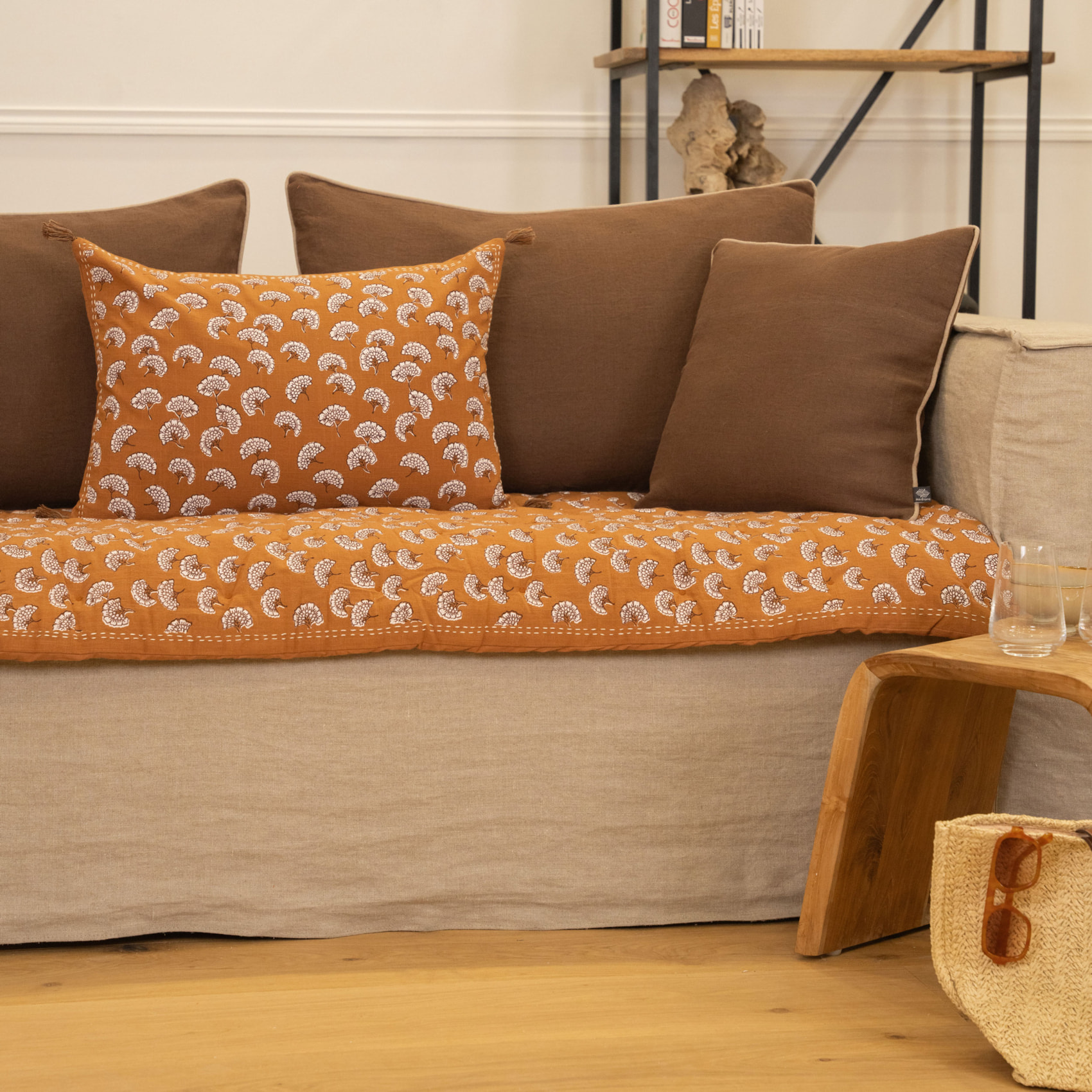 Édredon imprimé 100% coton avec pompon - Marron Brun