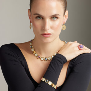 Collar de Cristal Multicolor acabado en oro amarillo de 18K