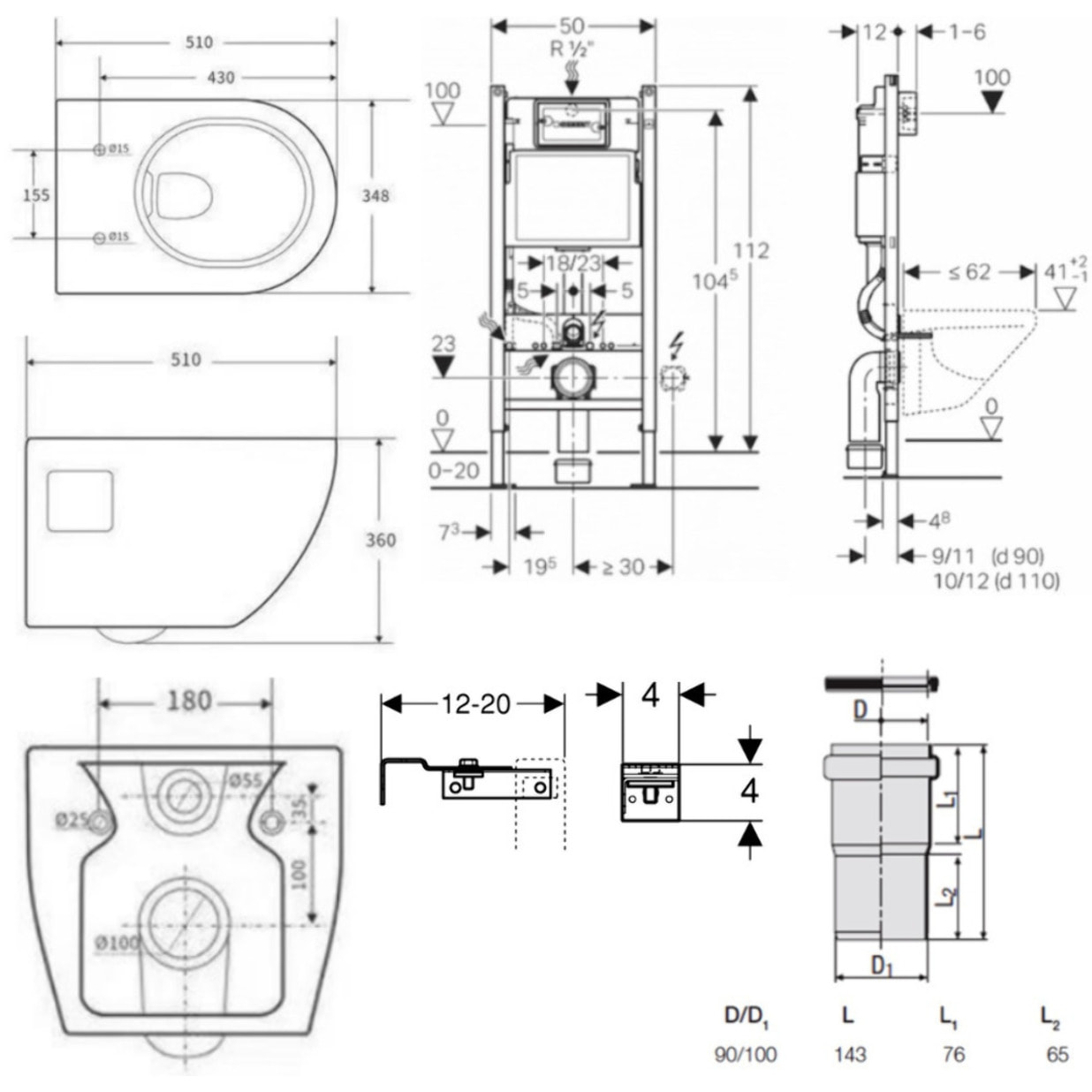 Pack WC bati-support Geberit + WC sans bride Swiss Aqua Technologies + abattant SoftClose + plaque Blanche (ProjectGeb3)