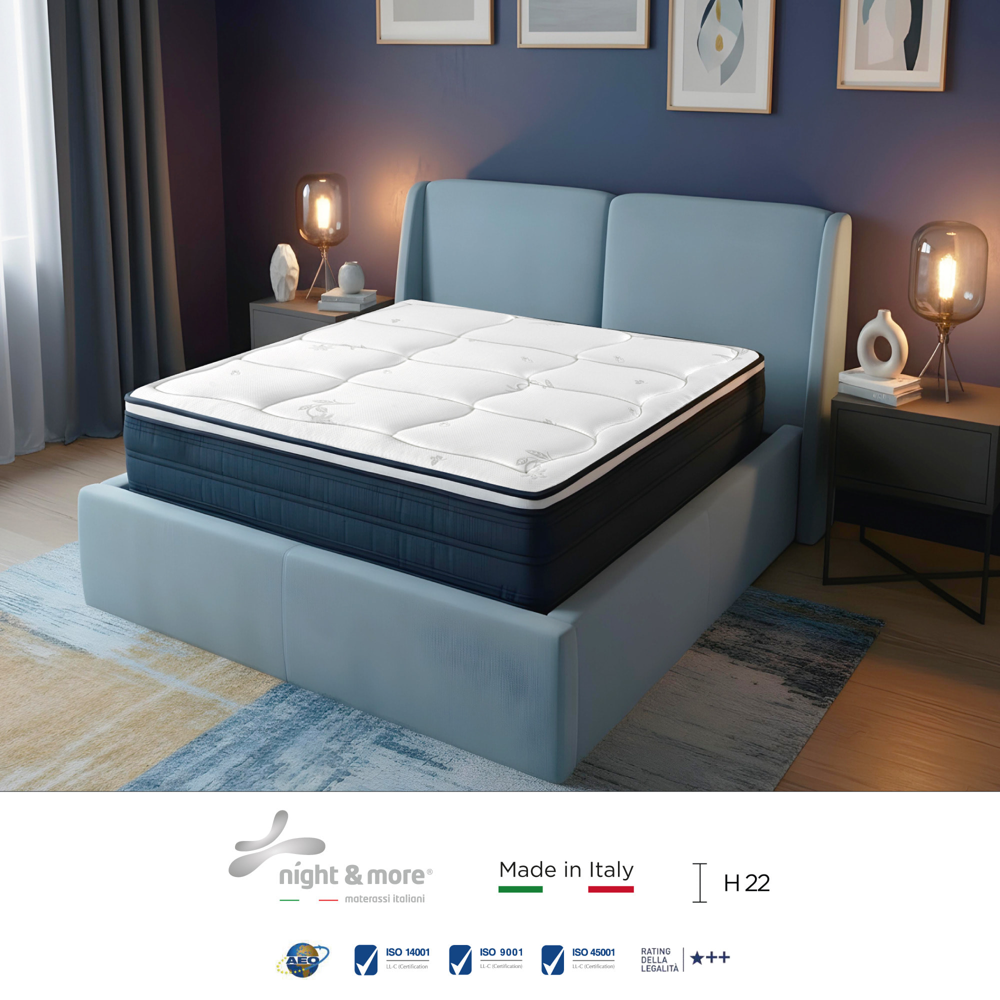 "Primula" H22 cm 140x190 coppia guanciali Memory OMAGGIO 2cm memory foam