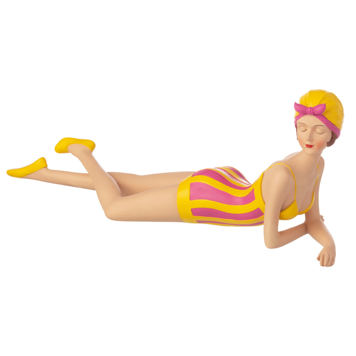 J-Line Femme Maillot de Bain + Couché décorative - polyrésine - jaune/rose