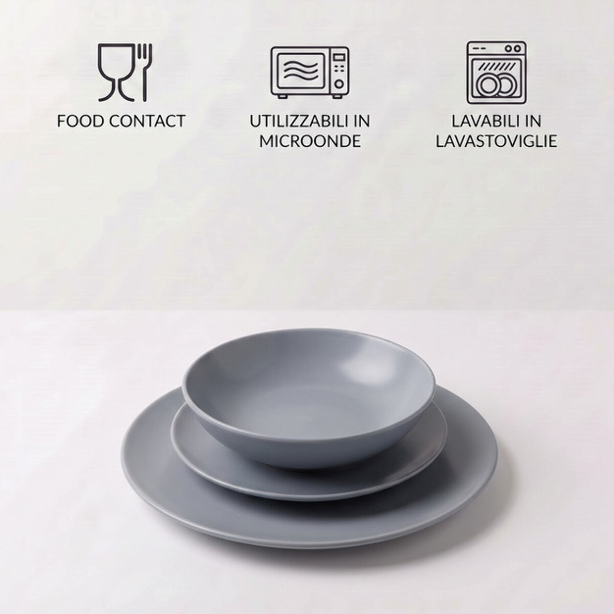 Servizio piatti 18 pezzi in ceramica - GRIGIO