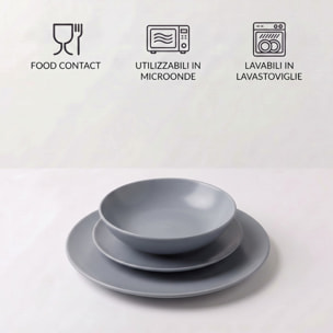 Servizio piatti 18 pezzi in ceramica - GRIGIO