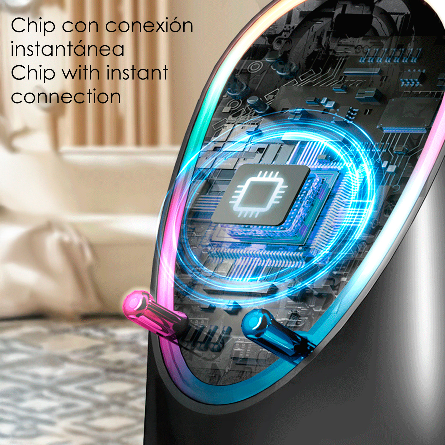 Altoparlante H48 con tecnologia di induzione intelligente che amplifica il suono posizionando il mobile sopra. Con Bluetooth e luci LED multicolori.