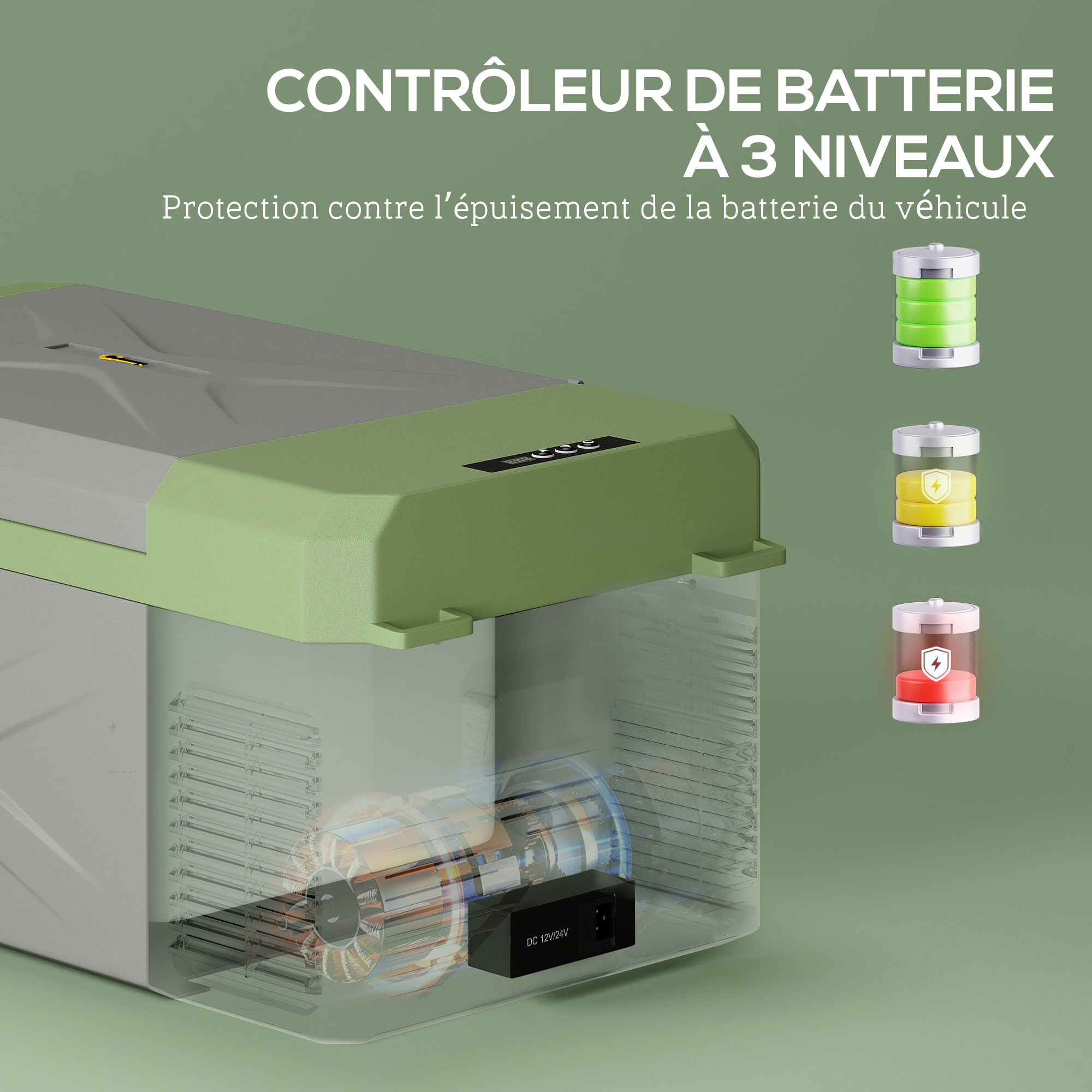 Glacière électrique voiture à compression 16,3L - réfrigérateur voiture congélateur 12/24V 60W max 2 modes gris vert