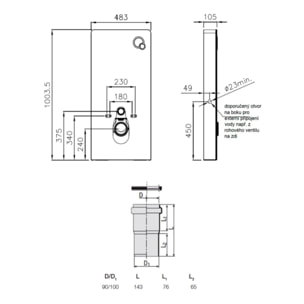 Glass bâti-support pour WC suspendu, hauteur 100,3 cm, double chasse 3/6 L, blanc (SATAMGW-FR)