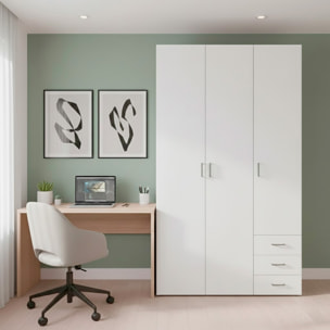 Armadio Con 3 Ante E 3 Cassetti Multiuso Per Abiti Indumenti Design Moderno Capiente Vano Appendiabiti Ripiani Interni 115.8 x 49.5 x 200.4 Cm Bianco