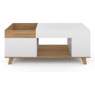 Table basse Stella relevable et double coffre bois et blanc