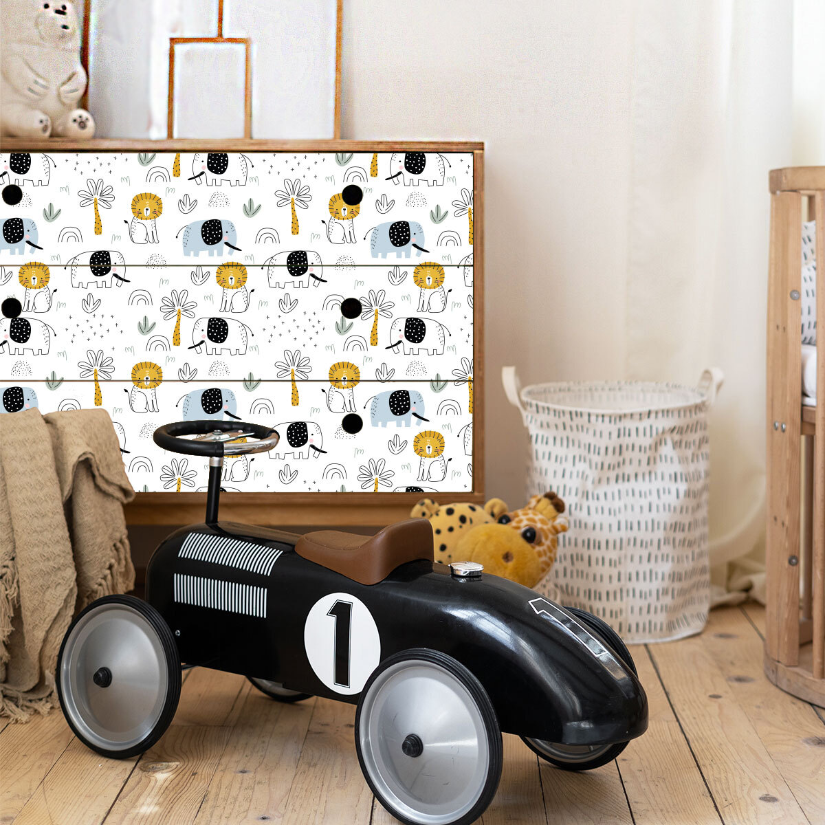 Rouleau revêtement adhésif vinyle au mètre - Sticker lavable Cuisine Meuble Armoire Porte - ANIMAUX AFRICAINS