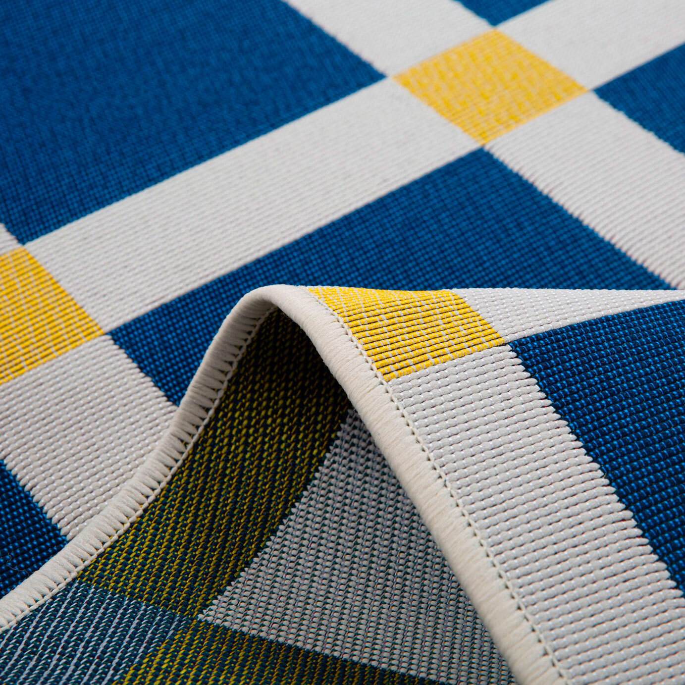 POSITANO - Tapis intérieur/extérieur à motif damier bleu
