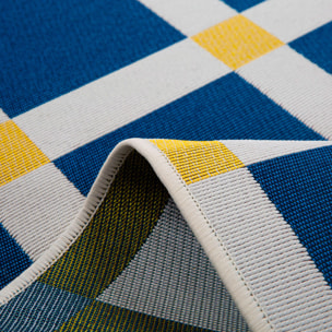 POSITANO - Tapis intérieur/extérieur à motif damier bleu
