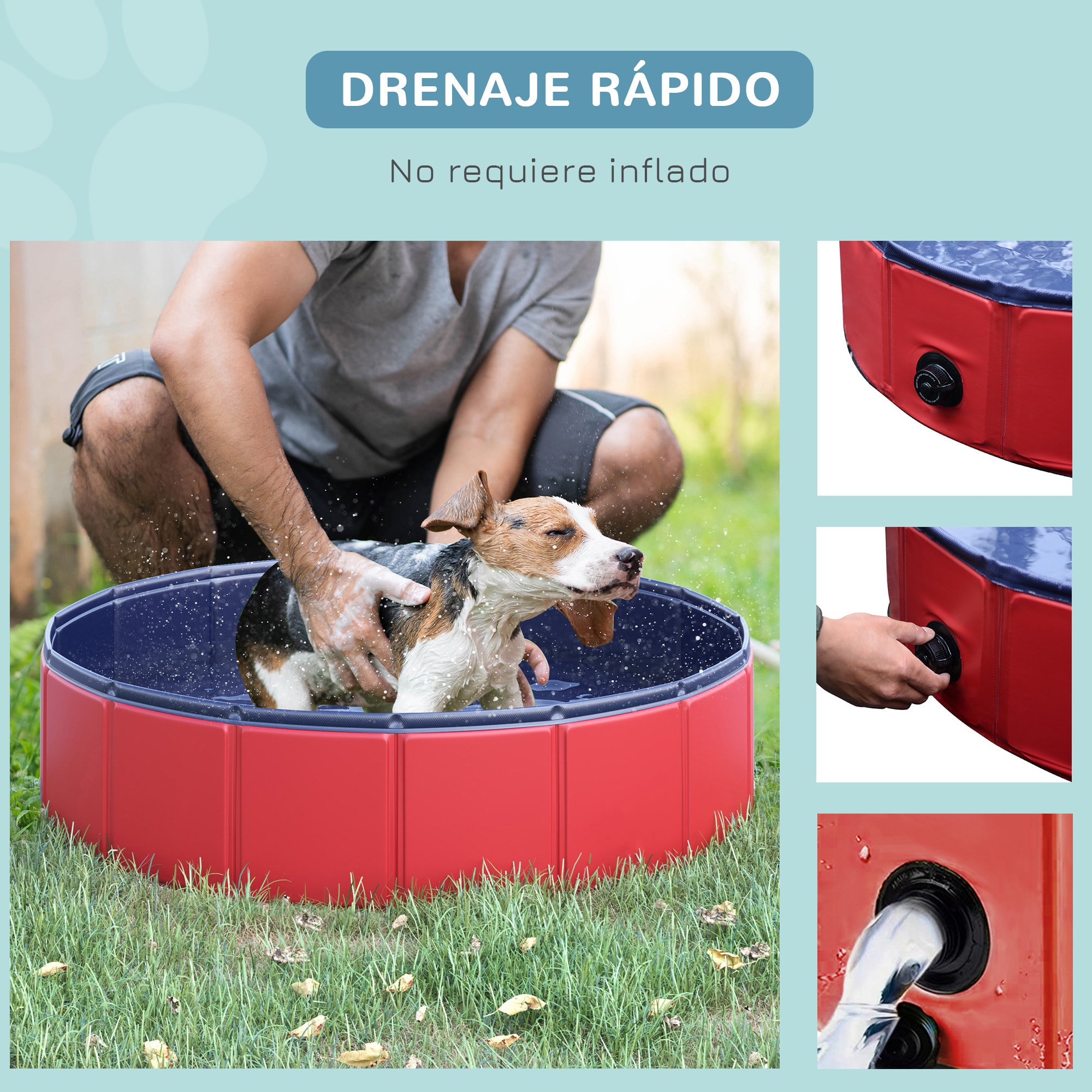 PawHut Piscina Plegable para Perros Gatos Bañera Portátil para Mascotas PVC Antideslizante Múltiples Usos para Interiores y Exteriores Ø80x20 cm Rojo