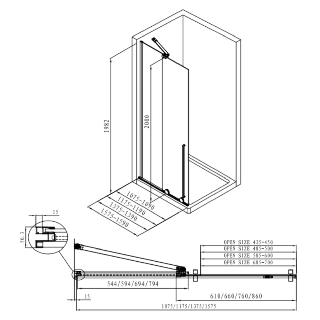X-MOTION Porte de douche 200x140cm Coulissante, anticalcaire avec profilé noir mat (SATBWIXM140NIKAC)