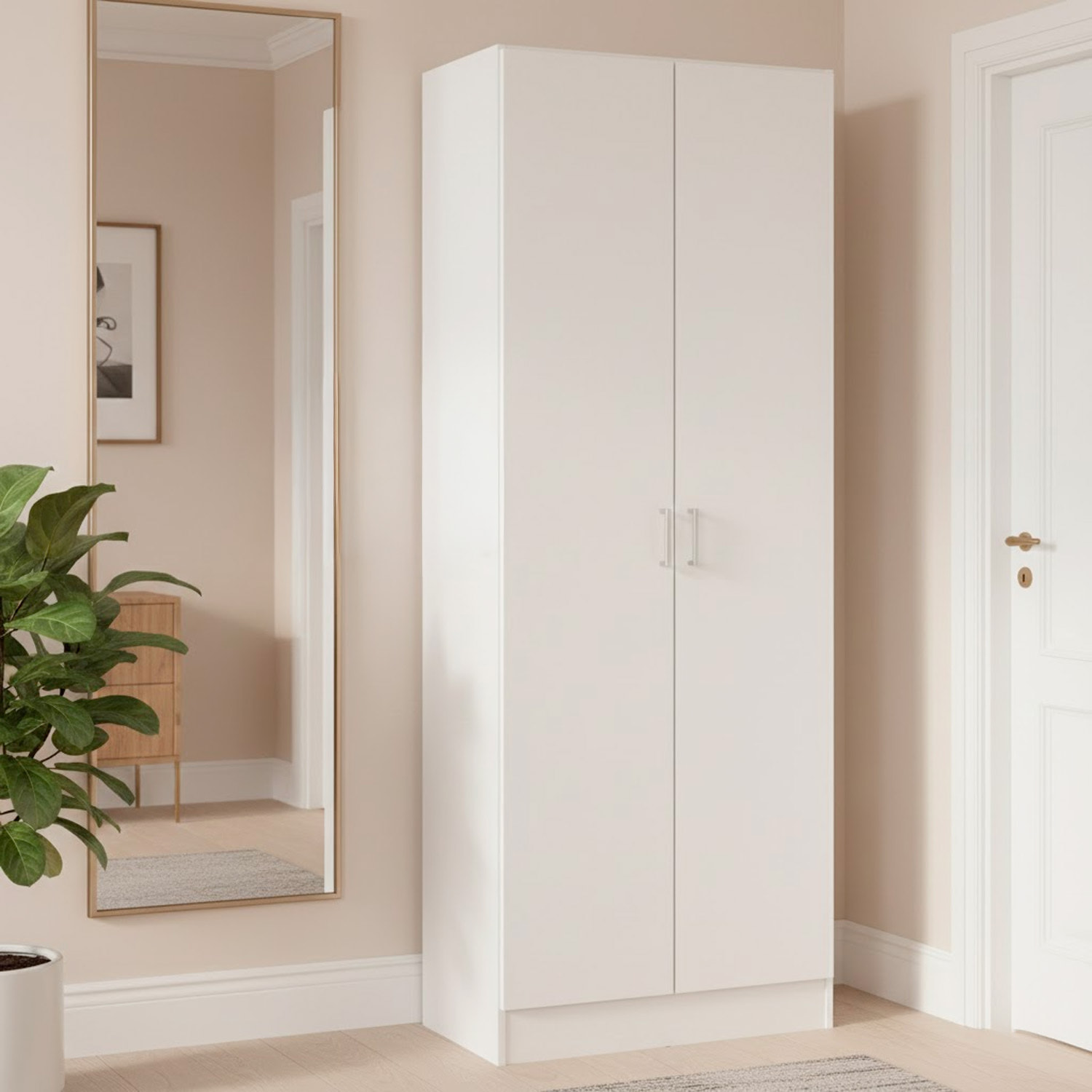 Armadio Multiuso Con 2 Ante Battenti e Ripiani Interni Armadietto Mobile Salvaspazio Per Bagno Lavanderia Ingresso 70 x 36 x 180.9 Cm Bianco