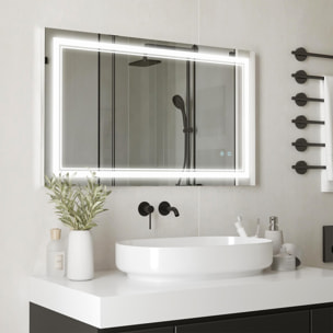 Espejo de Baño con Luz LED 100x60 cm Espejo de Pared con Interruptor Táctil 3 Luces Ajustable Función de Memoria y Marco de Aluminio Espejo Colgante en 2 Formas Plata