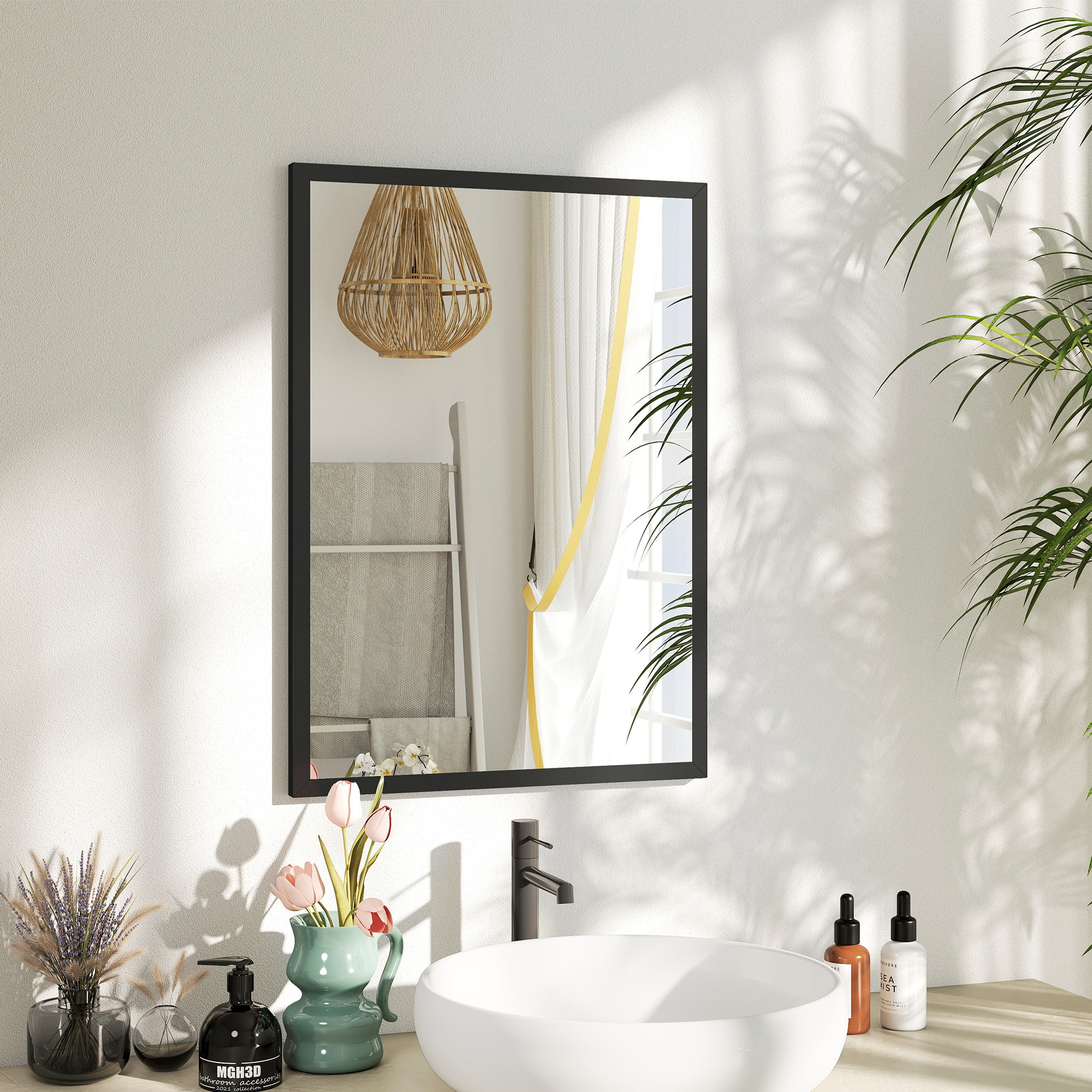Miroir mural rectangulaire dim. 50L x 70H cm cadre MDF noir