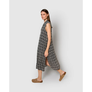 Vestido midi bambula detalles plisados malibu beige