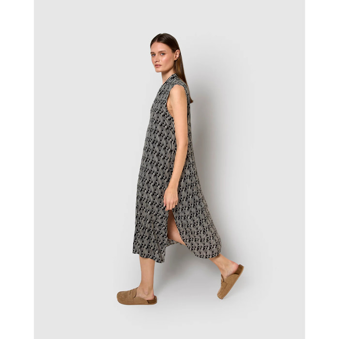 Vestido midi bambula detalles plisados malibu beige