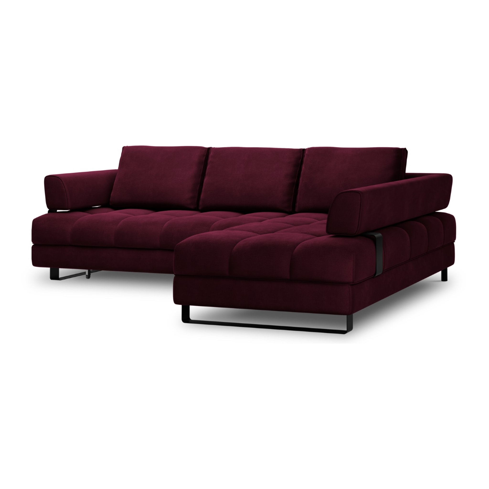 Canapé d'angle droit convertible avec coffre de rangement "Clinton" 5 places en velours rouge foncé