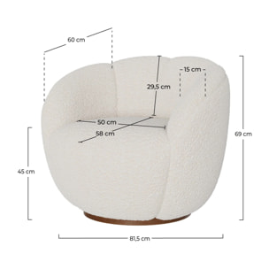 Fauteuil pivotant en tissu bouclé blanc - Ysé