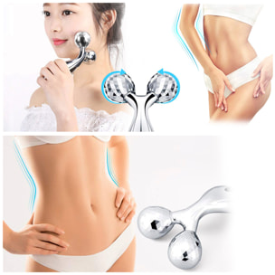 DAM Rodillo masajeador 3D. Estiramiento lifting facial. Efecto adelgazante, reafirmante, para todo el cuerpo. 9,5x5x16,5 Cm. Color: Plata