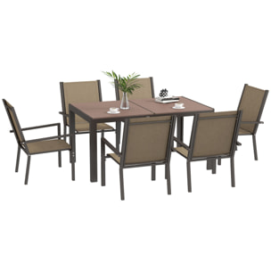 Outsunny Conjunto de Comedor de Exterior de 7 Piezas Conjunto de Mesa y 6 Sillas de Jardín con Sillas Apilables y Marco de Acero para Terraza Patio Caqui