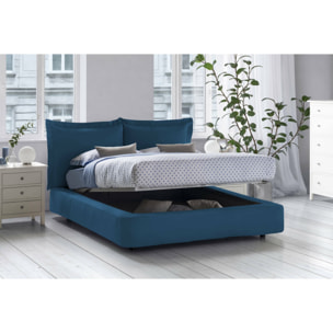 Letto matrimoniale Cornelia, Letto contenitore con rivestimento in tessuto, 100% Made in Italy, Apertura frontale, adatto per materasso 160x190 cm, Blu