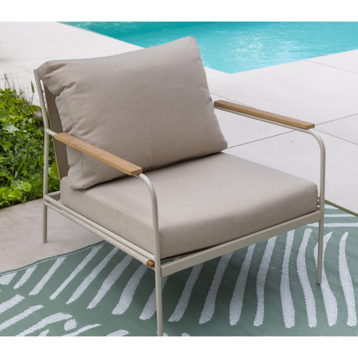 Salon de jardin bas avec repose-pieds - 2 places - lin - BISCARROSSE