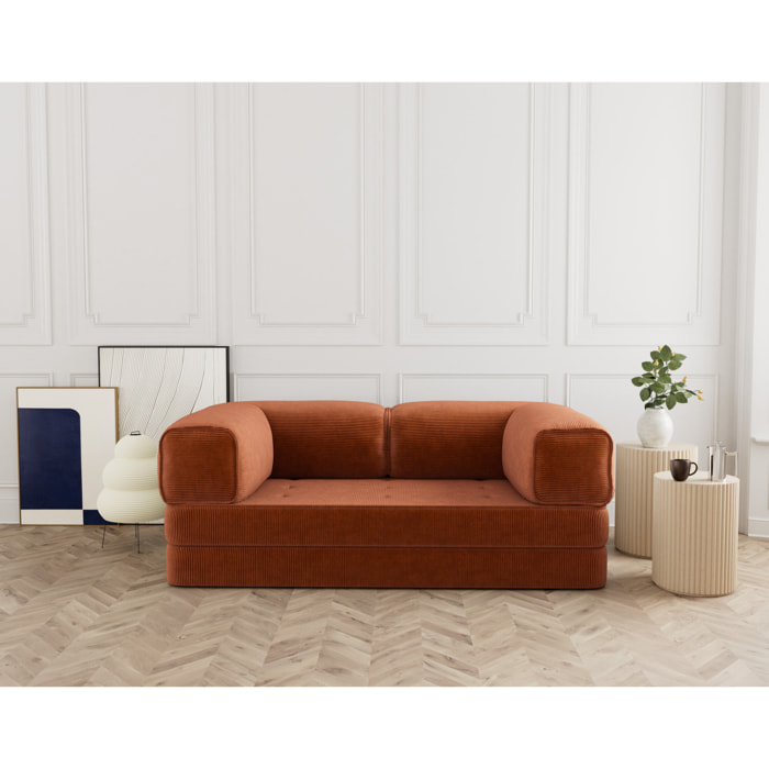 Poppy - canapé 3 places convertible en velours côtelé - Terracotta