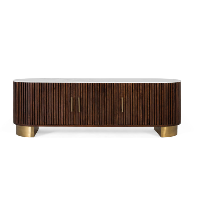 Mueble TV de Madera de Mango 160 Cm Estilo Art Déco Contemporáneo