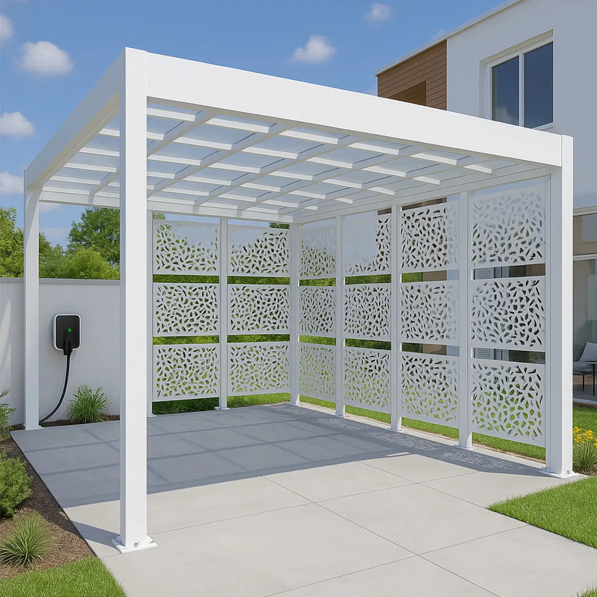 Carport aluminium Blanc Trigano - LIBECCIO + 8 claustras - 16 m²