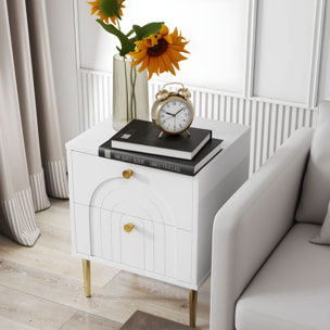 Pack de 2 Mesitas de Noche Mesillas de Noche Dormitorio con 2 Cajones y Patas de Acero Estilo Moderno 40x35x50 cm Blanco