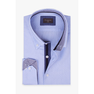 Camicia Uomo 2 Bottoni Button Down Slim Jacquard Fantasia Celeste/Celeste