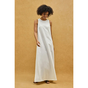 Vestito in cotolino bianco smanicato con logo Polo Club