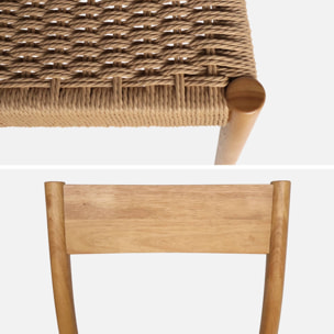Lot de 2 chaises naturelles en bois et cordage. Ella. L 49.5 x P 53 x H 82cm