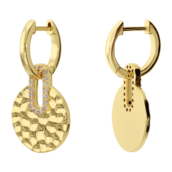 Orecchini a Cerchio con Ciondolo Lavorato e Dettaglio in Pavé di Cubic Zirconia