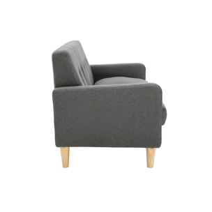 Canapé scandinave 2 places en tissu gris foncé et bois clair LUNA