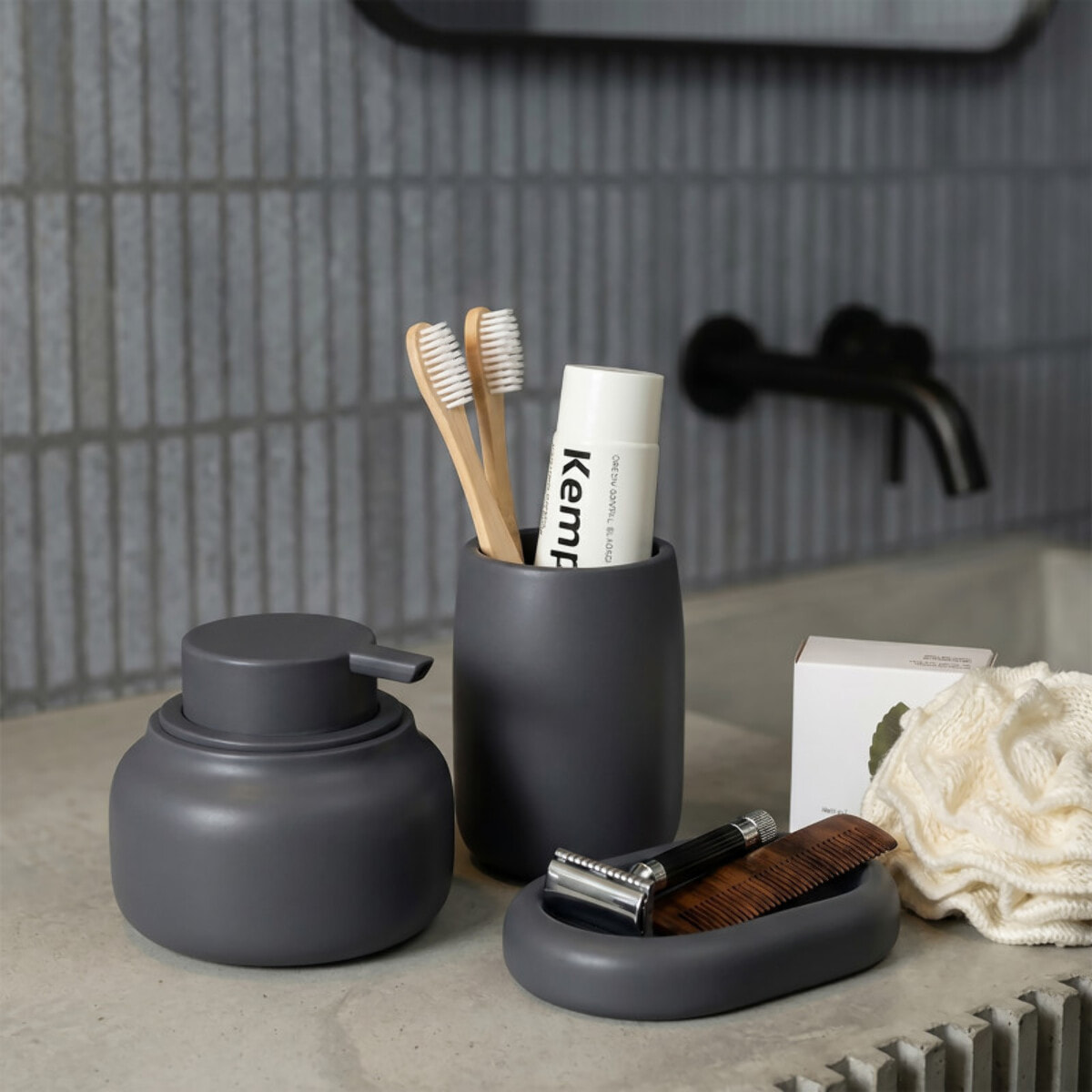 Porte-savon ZAC en polyresine – finition gris charbon mate, design moderne