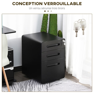 Caisson mobile 3 tiroirs - caisson bureau mobile verrouillable - acier laminé à froid noir