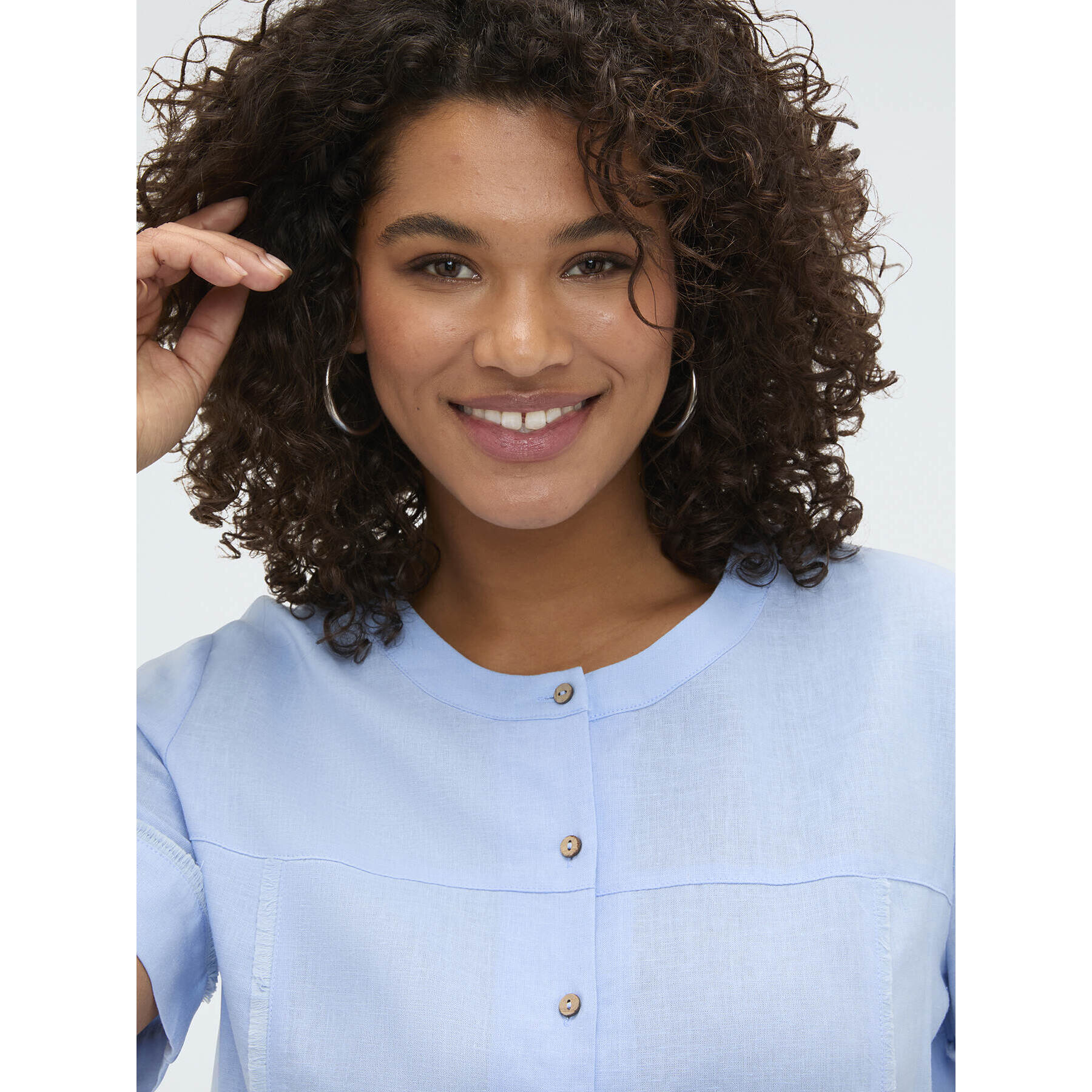 Fiorella Rubino - Camisa de cuello redondo en mezcla de lino y viscosa - Light - blue