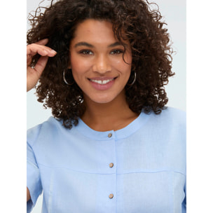 Fiorella Rubino - Camisa de cuello redondo en mezcla de lino y viscosa - Light - blue