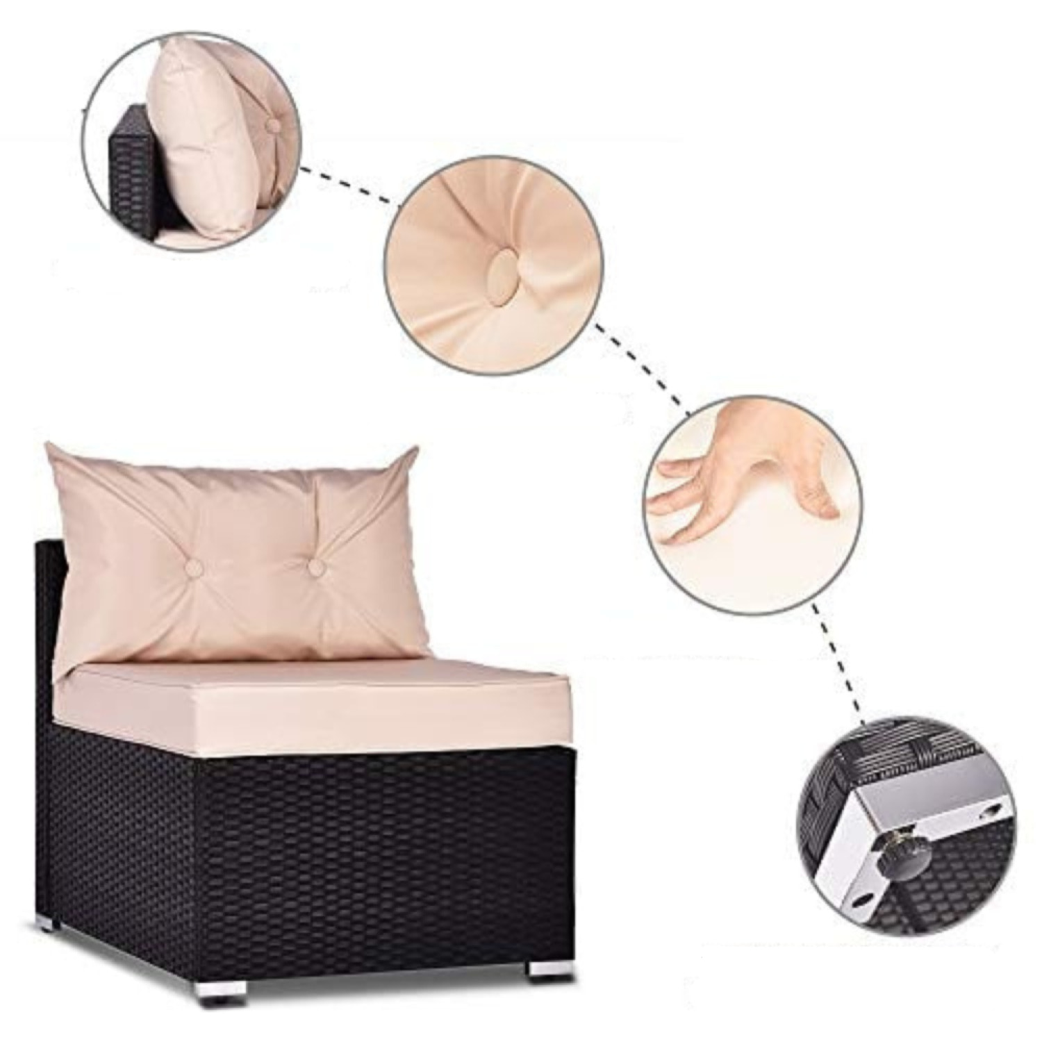 ELISE - salon de jardin modulable 5 places en résine tressée - noir